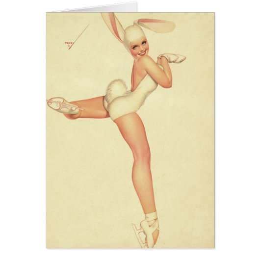 ウサギの衣装の氷スケートで滑るヴィンテージピンナップ (正面)