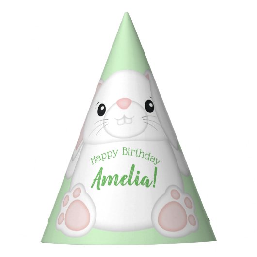 ウサギの誕生パーティーグリーン パーティーハット (正面)