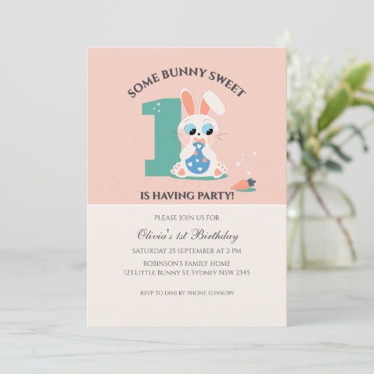 ウサギの誕生日のお誘い 招待状 (スタンド正面)