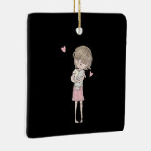 ウサギの贈り物|かわいい小さな女の子&バニーラビットピンク セラミックオーナメント (右)