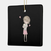 ウサギの贈り物|かわいい小さな女の子&バニーラビットピンク セラミックオーナメント (左)