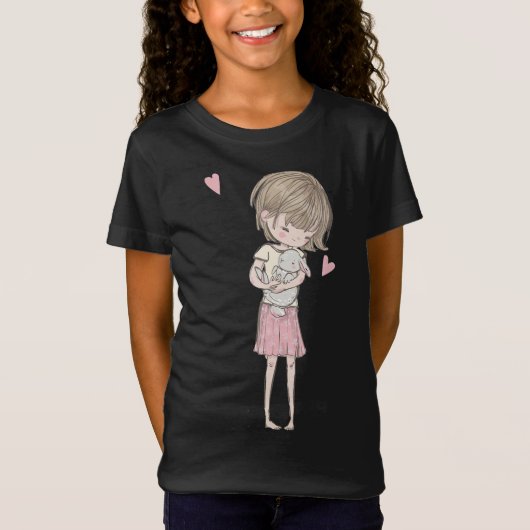 ウサギの贈り物 |かわいい小さな女の子&バニーラビットピンク Tシャツ (正面)