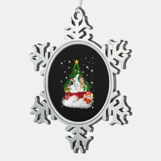 ウサギの贈り物 |メリークリスマスうさぎ素敵な贈り物 スノーフレークピューターオーナメント (右)