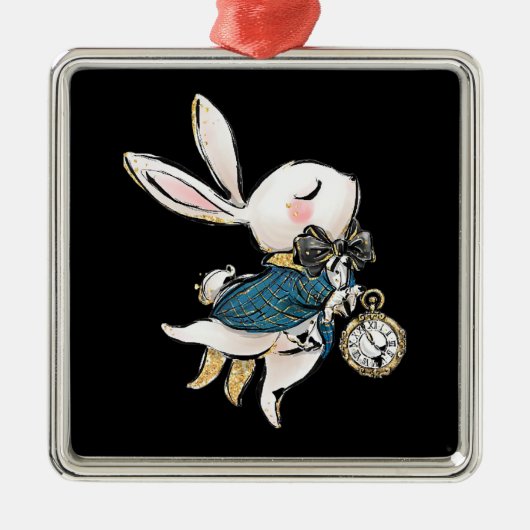 ウサギの贈り物 | Alice In Wonderland白うさぎ メタルオーナメント (正面)