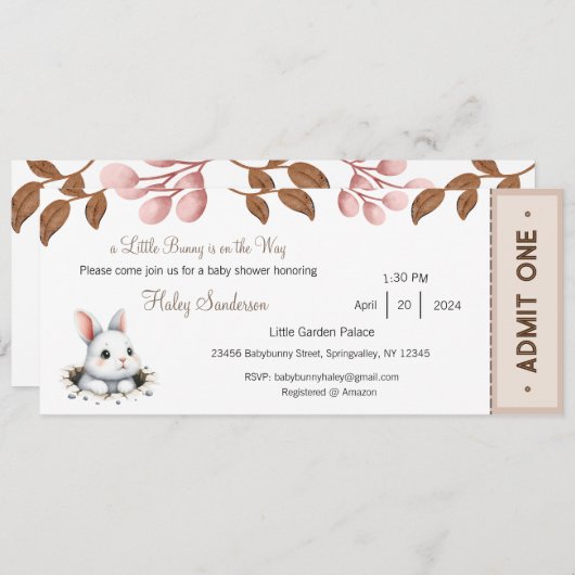 ウサギの赤ちゃんがやってくる！招待状（ベイビー） 招待状 (正面/裏面)