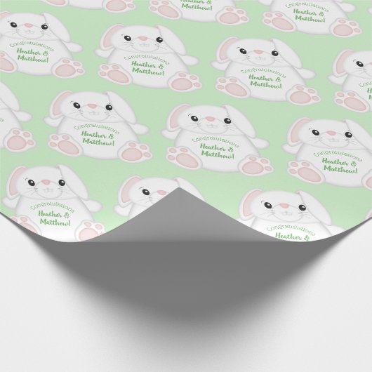 ウサギの赤ちゃんシャワーグリーン ラッピングペーパー (角)
