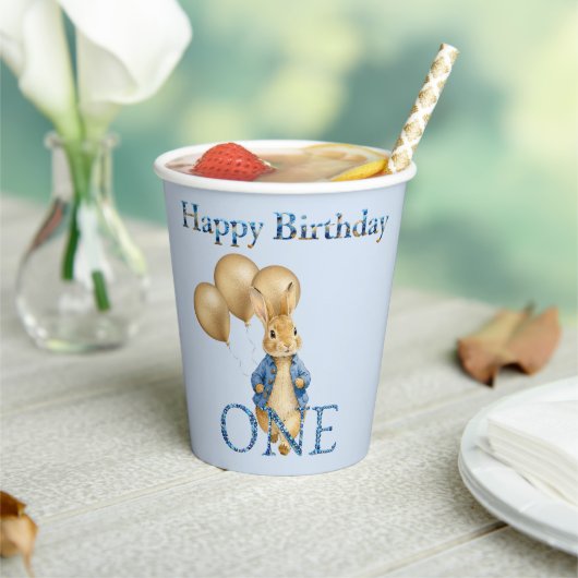 ウサギの金の風船1歳の誕生日  紙コップ (インサイチュ)