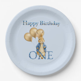 ウサギの金の風船 初めての誕生日 ペーパープレート