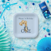ウサギの金の風船 初めての誕生日  ペーパープレート (パーティー)