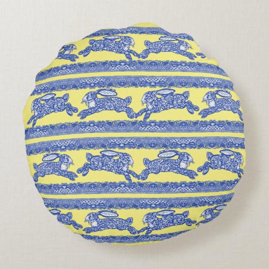 ウサギの青いヤナギお洒落島 ラウンドクッション (裏面)