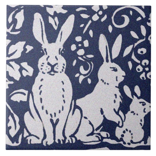 ウサギの青い灰色の花崗岩の石木地動物アート タイル (正面)