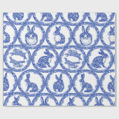 ウサギの青お洒落ヤナギ島 ラッピングペーパー (フラット)