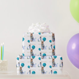 ウサギの風船で1歳の誕生日をお祝い ラッピングペーパー