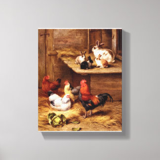 ウサギの鶏の農場絵画動物 キャンバスプリント