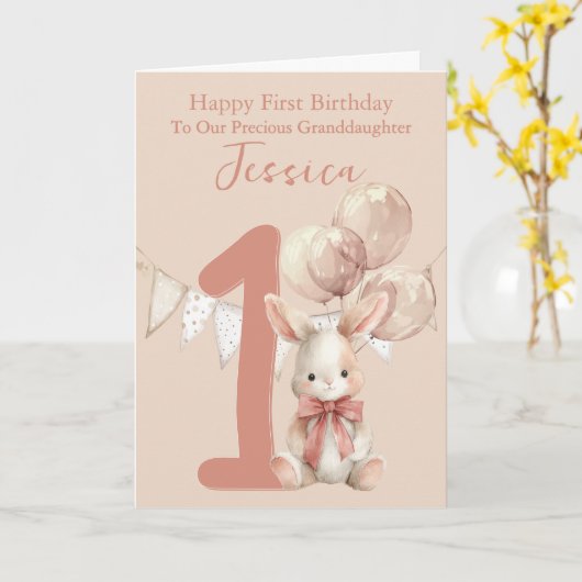 ウサギの1歳の誕生日  カード (黄色い花)