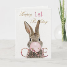 ウサギの1歳の誕生日 ピンクの風船ガム