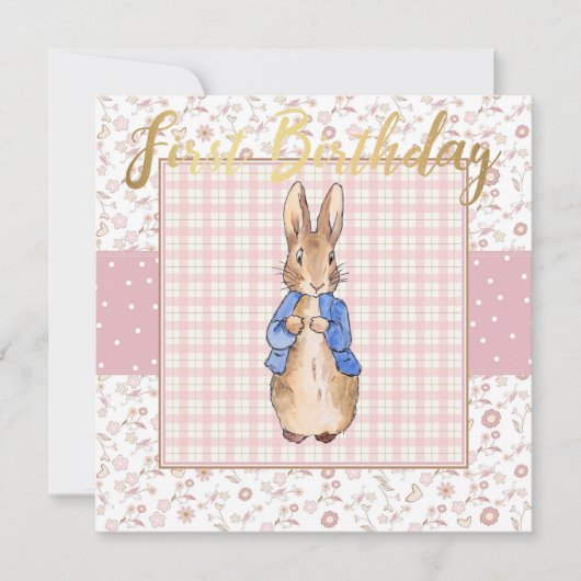 ウサギの1歳の誕生日 招待状 (正面)