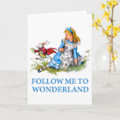 ウサギはアリスに「私について不思議の国へ行こう」 カード (黄色い花)