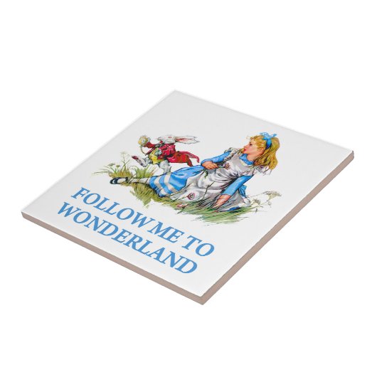ウサギはアリスを告げます、"後を追って下さい不思議の国に私を" タイル (側面)