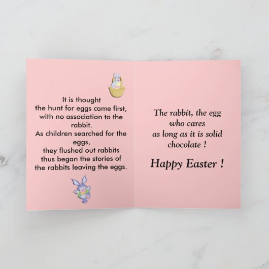 ウサギまたは卵ピンクのイースターカード シーズンカード (内部)