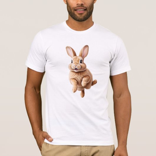 ウサギよくはしゃぐの中で飛び跳ねるバニー幸せおもしろい Tシャツ (正面)