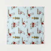 ウサギをそりに縫い違う目のない柄にする タペストリー (正面(横))