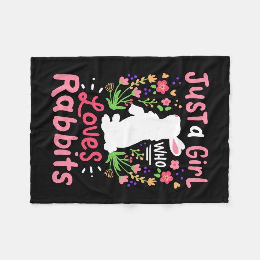 ウサギを愛する女の子 フリースブランケット (正面(横))