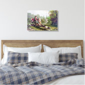 ウサギを追いかける子どもと犬絵画ヴィンテージ キャンバスプリント (インサイチュ (寝室))