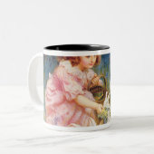 ウサギを食べ物を与えること ツートーンマグカップ (正面左)