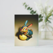 ウサギウサギ玩具イースターイエロー卵 シーズンポストカード (スタンド正面)