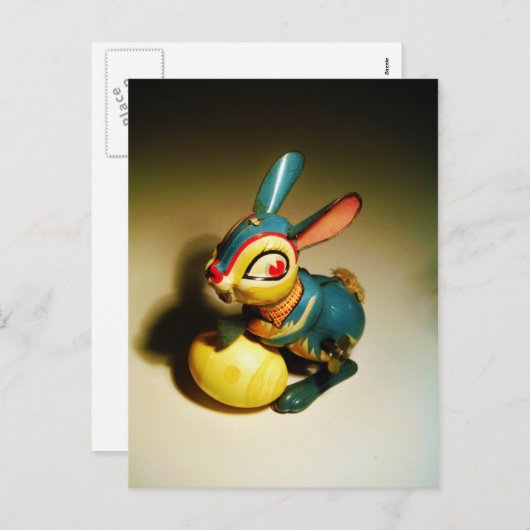 ウサギウサギ玩具イースターイエロー卵 シーズンポストカード (正面/裏面)