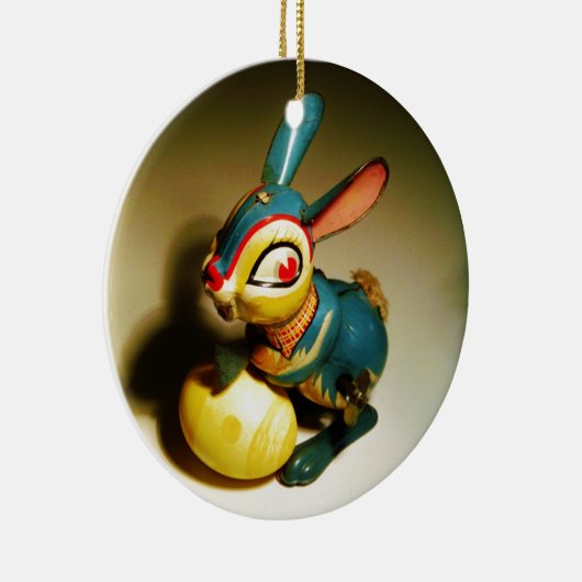 ウサギウサギ玩具イースターイエロー卵 セラミックオーナメント (右)