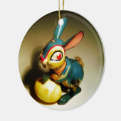 ウサギウサギ玩具イースターイエロー卵 セラミックオーナメント (左)