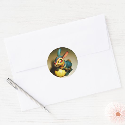 ウサギウサギ玩具イースターイエロー卵 ラウンドシール (封筒)