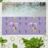 ウサギカイトラベンダーウォーターカラーフローラバニー キッチンタオル (折り畳み)