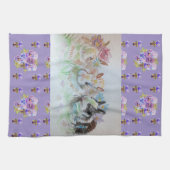 ウサギカイトラベンダーウォーターカラーフローラバニー キッチンタオル (横)
