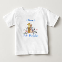 ウサギカスタムのピーター最初の誕生日 ベビーTシャツ