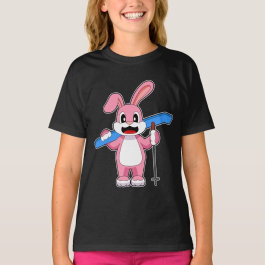 ウサギスキー スキーヤー スキーポール Tシャツ (正面)