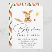 ウサギニンジンハートベビーシャワー招待状ガールピンク 招待状 (正面/裏面)