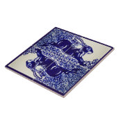 ウサギバニーフローラネービーブルースケッチエレガント タイル (側面)