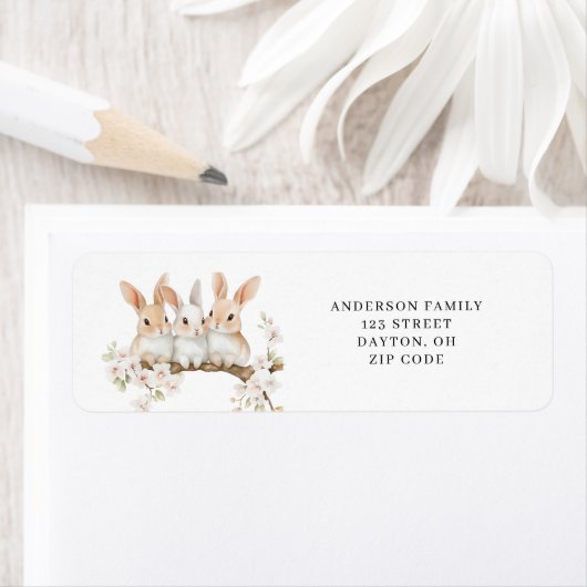 ウサギフローラウォーターカラーイースター差出人住所 ラベル (インサイチュ)