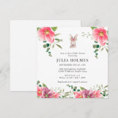 ウサギフローラ |緑の赤ちゃんシャワー 招待状 (正面/裏面)