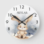 ウサギベビーベージュブルースカイ子供部屋 ラウンド壁時計 (正面)