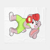 ウサギボクシングでボクシング手袋 フリースブランケット (正面(横))