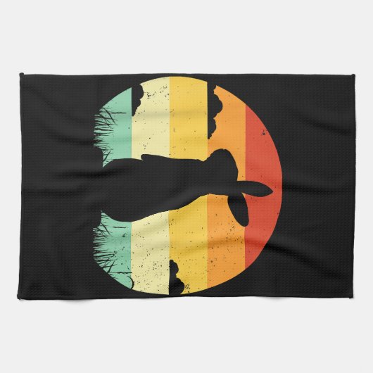 ウサギレトロヴィンテージ80sスタイルバニーラバー キッチンタオル (横)