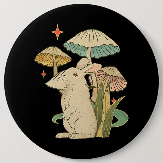 ウサギヴィンテージコテージコーエティックラビットオンムス 缶バッジ (正面)