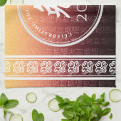 ウサギ兔赤金ゴールド中国の〔占星術の〕十二宮図月記号 キッチンタオル (折り畳み)