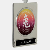 ウサギ兔赤金ゴールド中国の〔占星術の〕十二宮図月記号 シルバープレートバナーオーナメント (右)