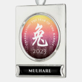 ウサギ兔赤金ゴールド中国の〔占星術の〕十二宮図月記号 シルバープレートバナーオーナメント (左)