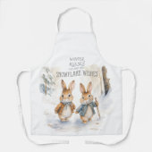 ウサギ冬の願いとスノーフレークキス エプロン (正面)